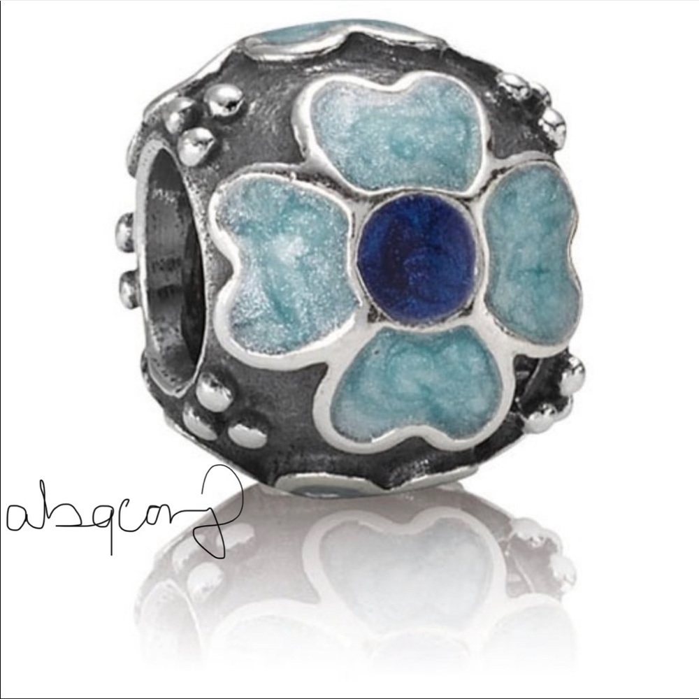 Pandora 790433EB Sterling Silver Blue Enamel Daisy Flower EUC Charm